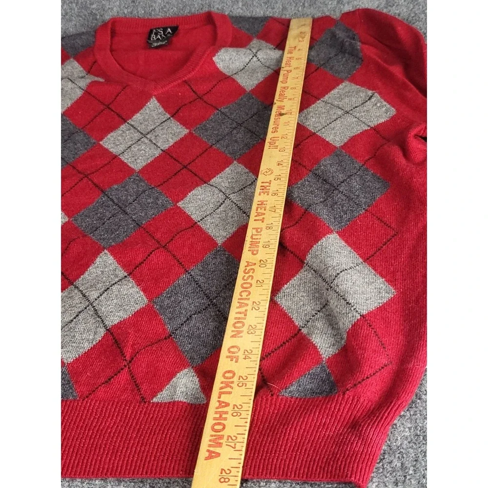 Jos A Bank Lambswool Blend Argyle Crewneck Sweater Mens‎ L Red LS Pullover Work